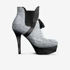 SILVER ALLIGATOR TASSEL PLATFORM BOOTIE