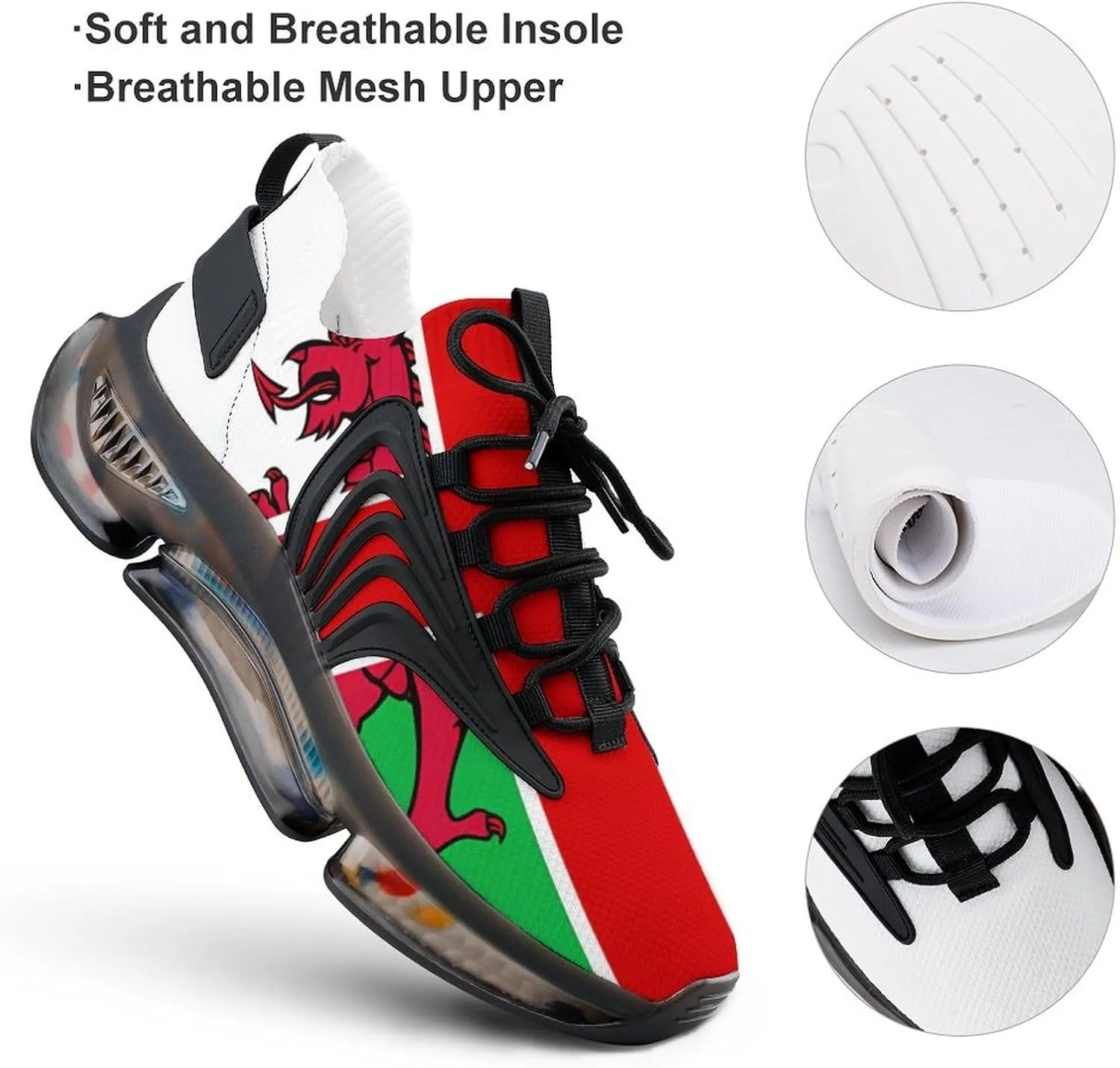 United Kingdom of England and Wales Flag Men's Running Shoes Lightweight Walking Shoe Breathable Sneaker