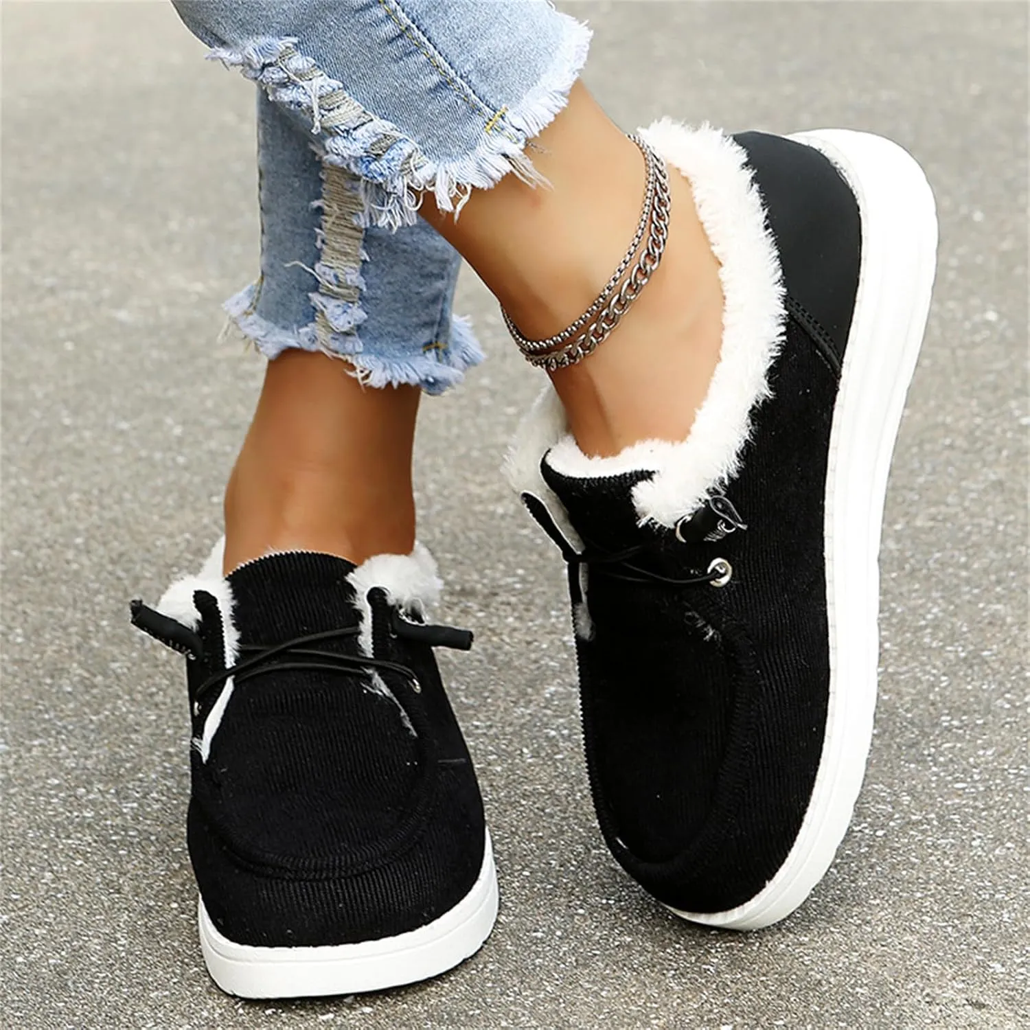 Winter Boots For Women 2024 Slip On Warm Snow Ankle Booties Fashion Fur Lined Outdoor Comfortable Loafers Shoes