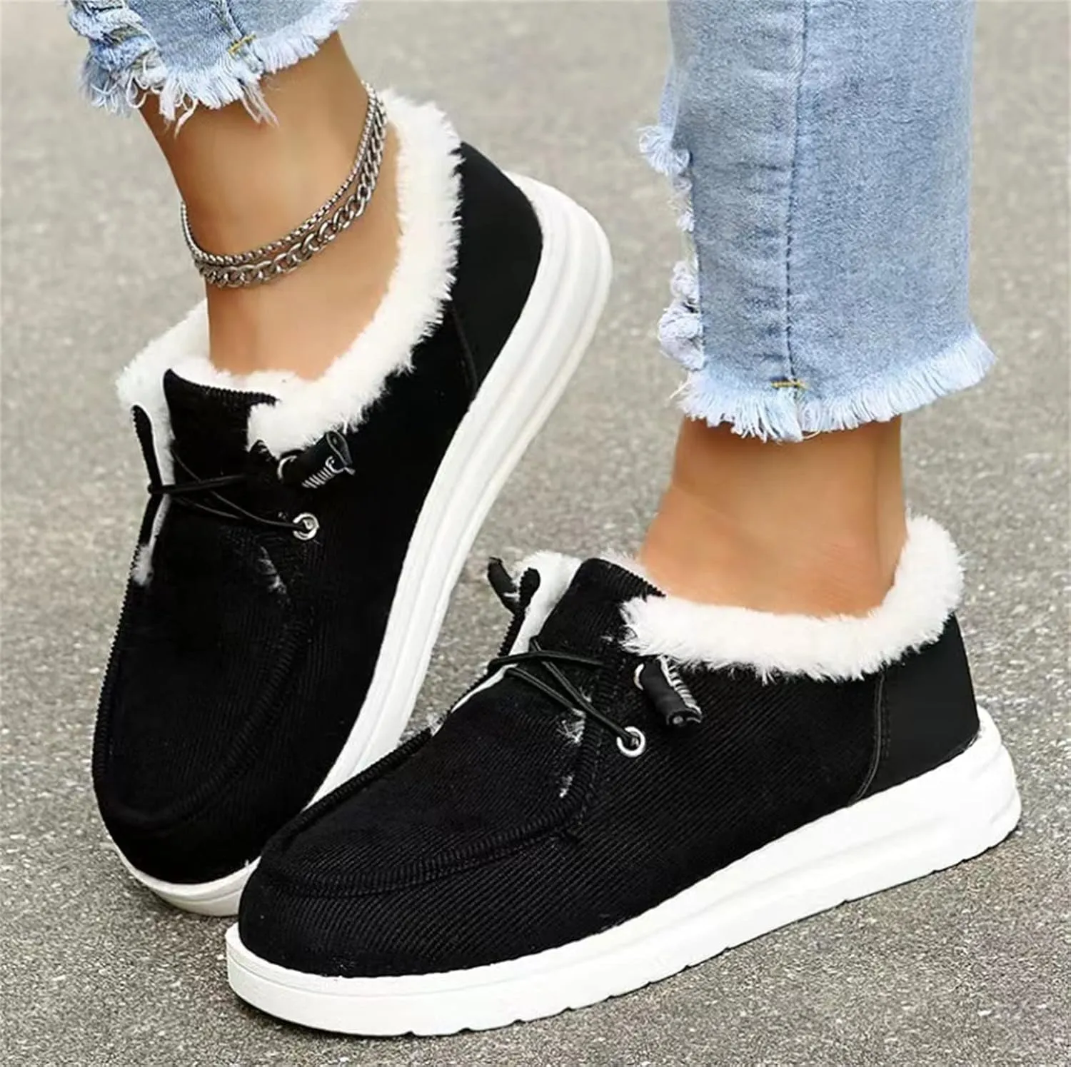 Winter Boots For Women 2024 Slip On Warm Snow Ankle Booties Fashion Fur Lined Outdoor Comfortable Loafers Shoes