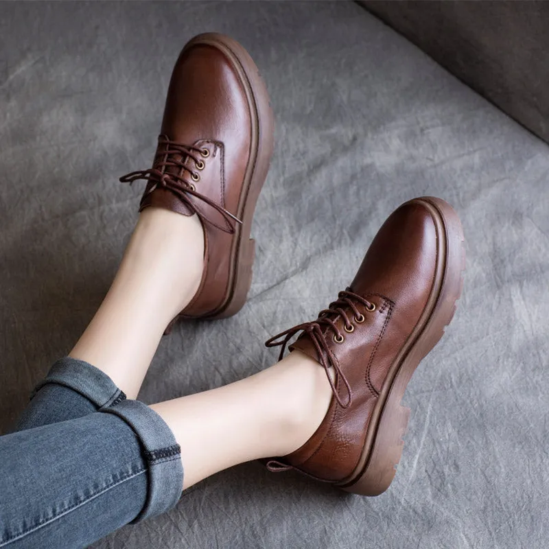 Women Flat Retro Leather Casual Shoes