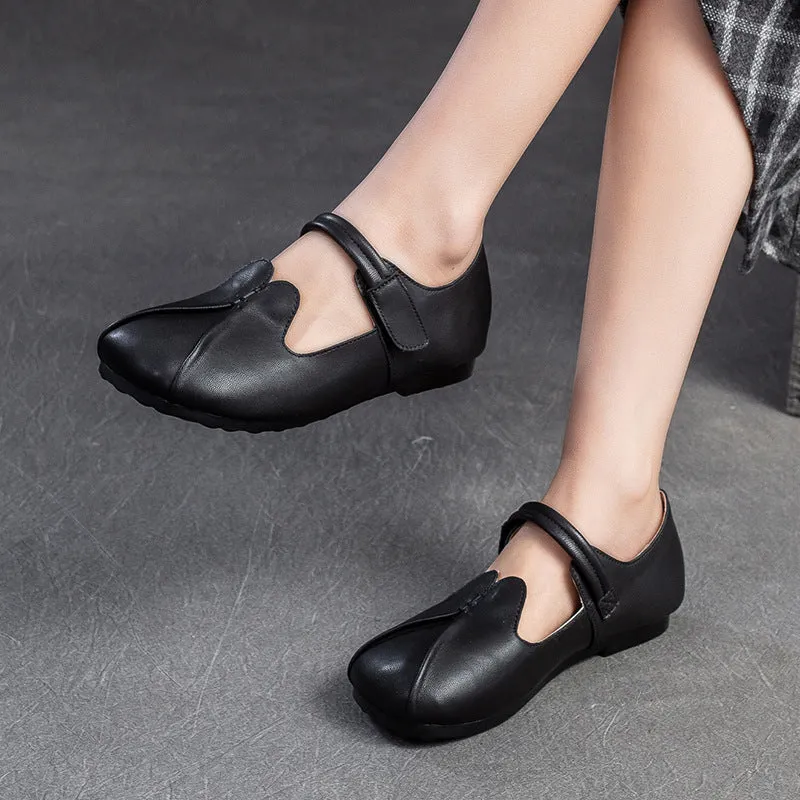 Women Retro Leather Casual Velcro Tape Flat Shoes