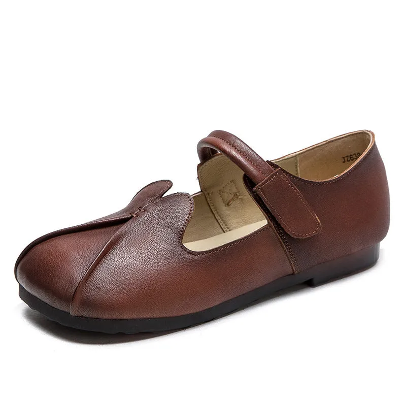 Women Retro Leather Casual Velcro Tape Flat Shoes