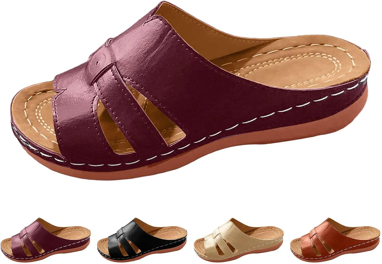 Women Summer Solid Slip On Casual Open Toe Wedges Comfortable Beach Shoes Sandals Slippers Strapped Sandals for Women