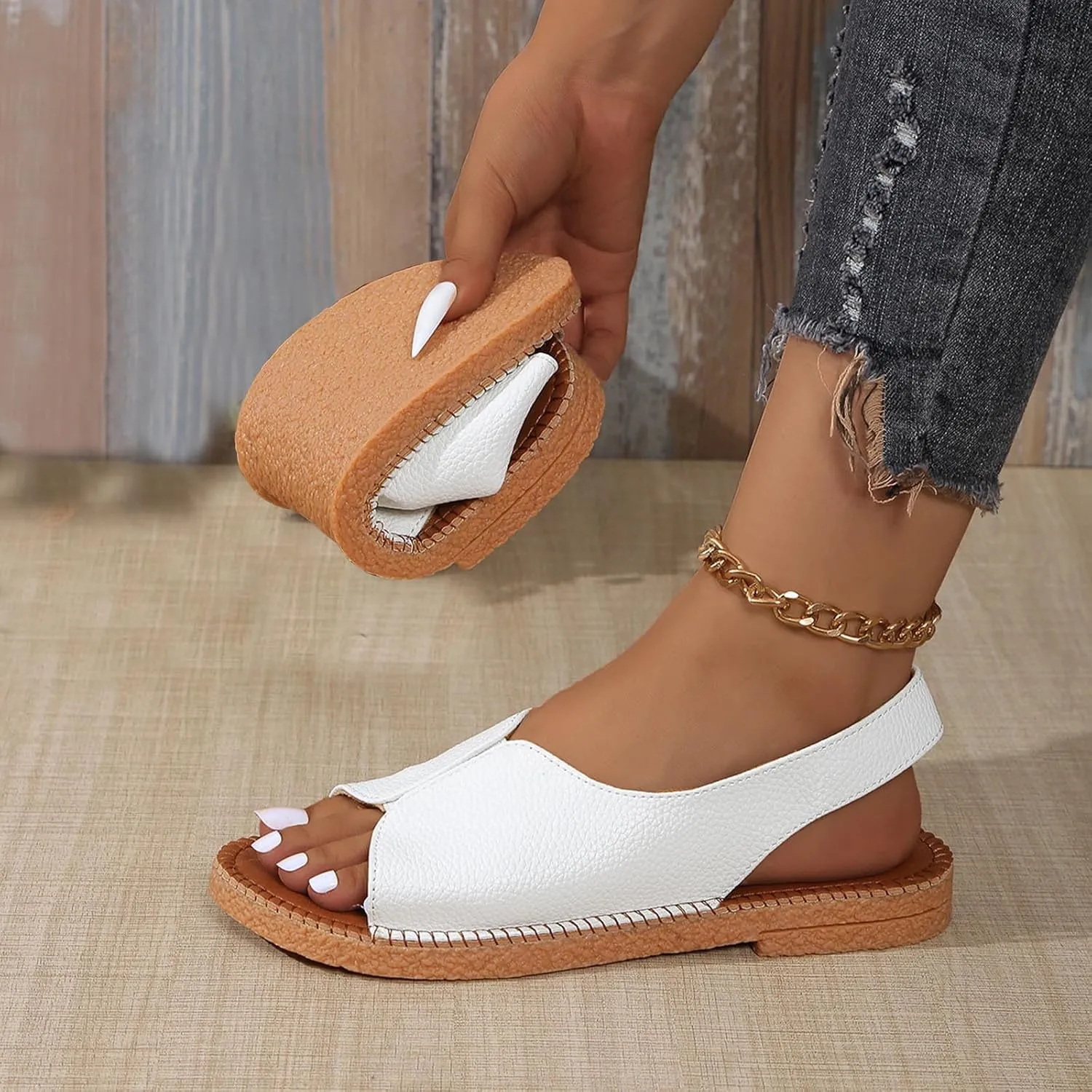 Women's Open Toe Sandals Low Heels Wide Width Sandals Comfortable Lightweight Sandal Beach Indoor Outdoor Walking Shoes Casual Ankle Strap Slippers Chunky Flat Sandals