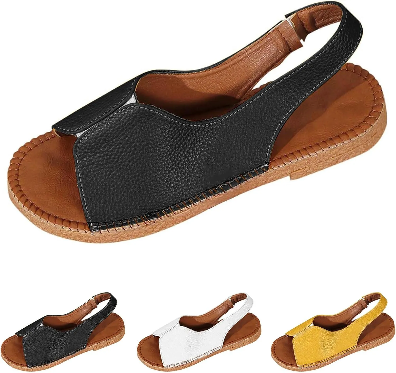 Women's Open Toe Sandals Low Heels Wide Width Sandals Comfortable Lightweight Sandal Beach Indoor Outdoor Walking Shoes Casual Ankle Strap Slippers Chunky Flat Sandals