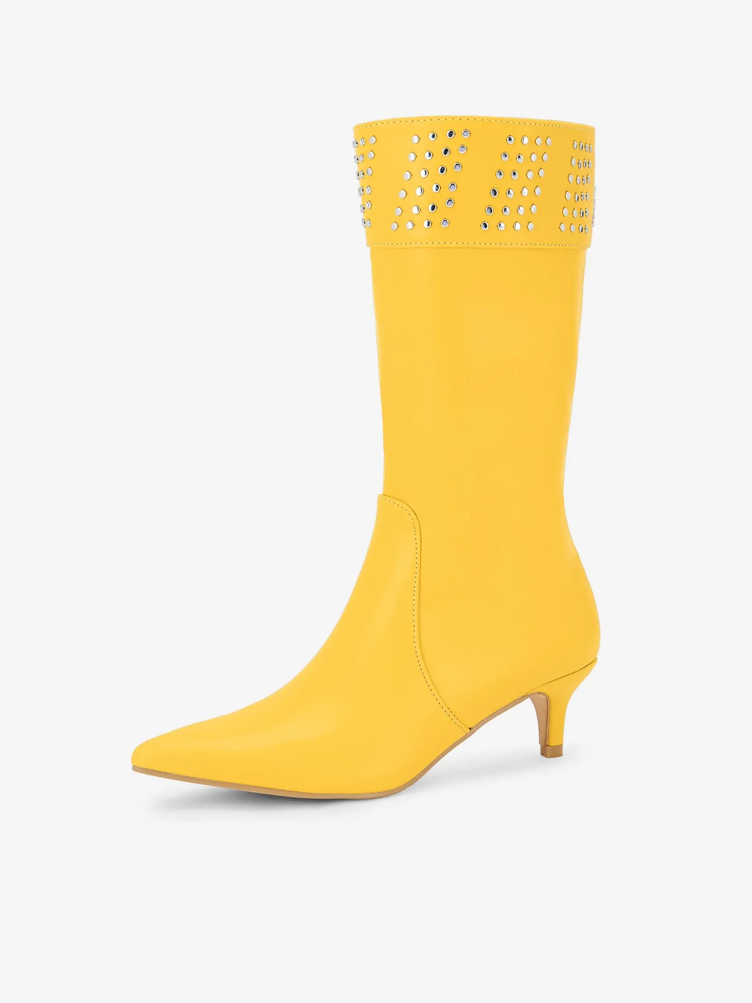 Women's Pointed Toe Kitten Heels Knee High Boots