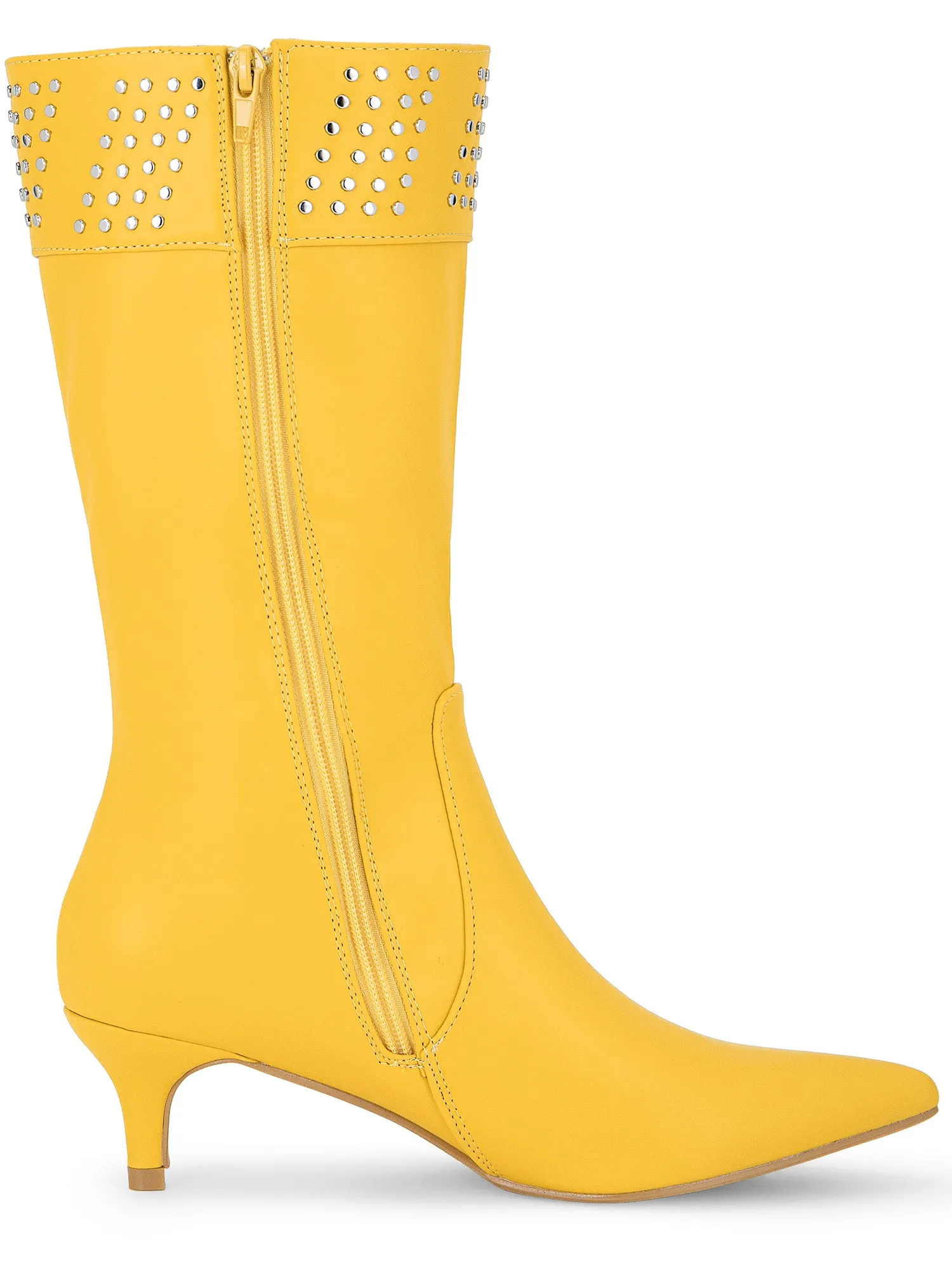 Women's Pointed Toe Kitten Heels Knee High Boots