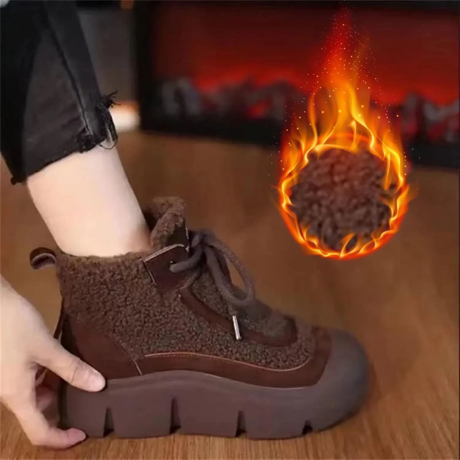 Women's Winter Warm Plush Lined Waterproof Snow Boots Retro Embroidery Slip On Ankle Boots Non-Slip Casual Booties
