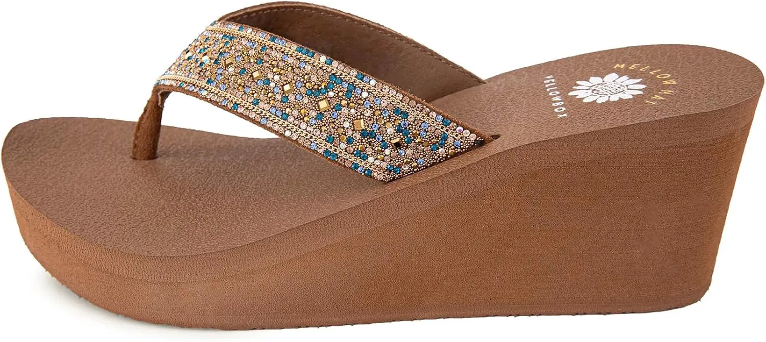 Yellow Box Women's Waneta Wedge Sandal, Round Toe, Medium-High 2.75 Inch Heel, 1 Inch Platform Comfortable Flip-Flop
