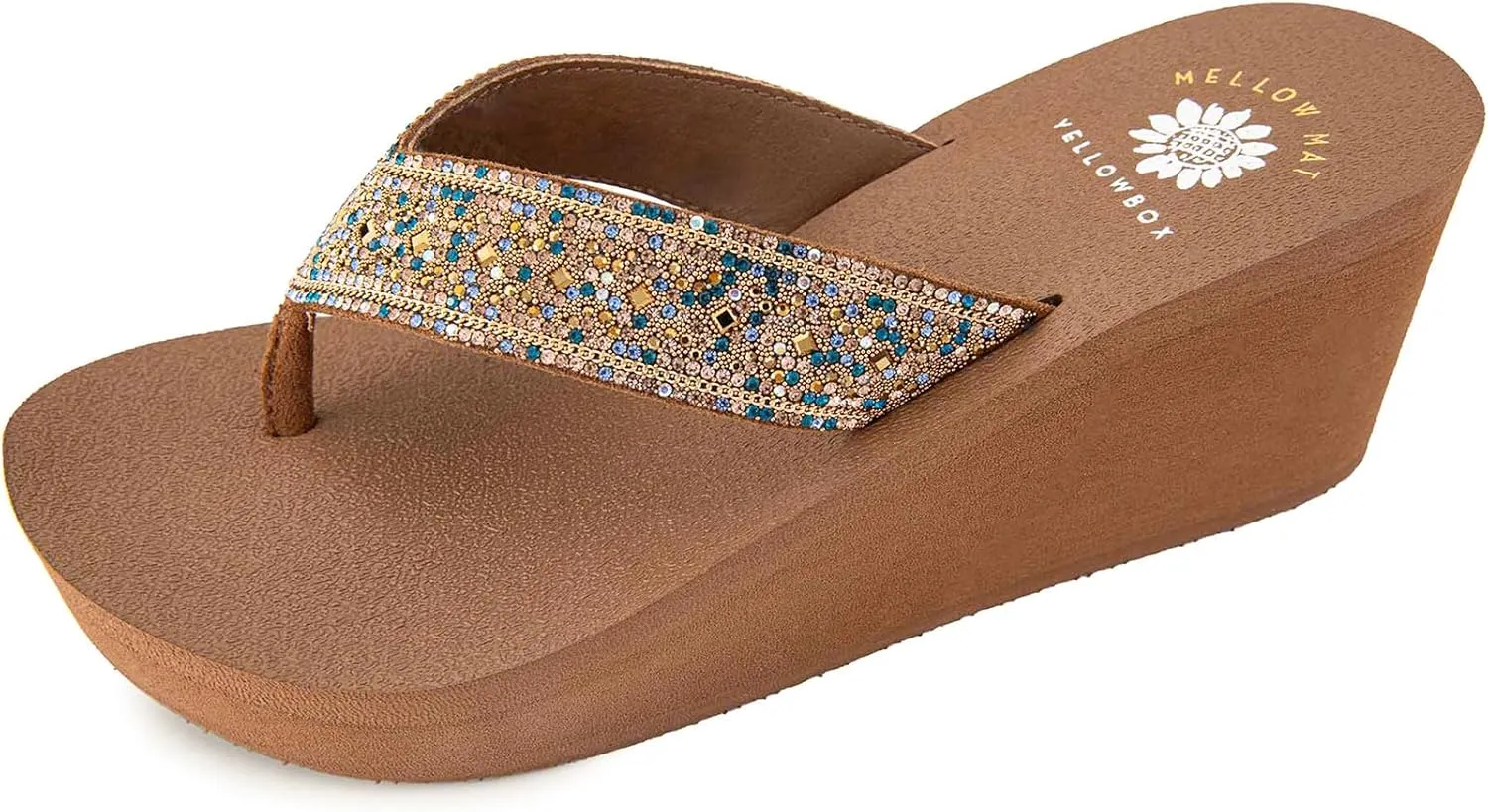 Yellow Box Women's Waneta Wedge Sandal, Round Toe, Medium-High 2.75 Inch Heel, 1 Inch Platform Comfortable Flip-Flop